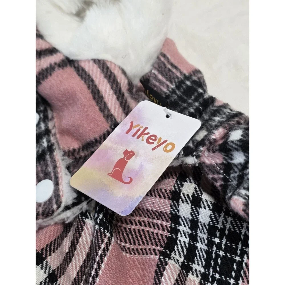 NWT YikeYo Pink and Black Plaid Dog Coat and Leash Size Small